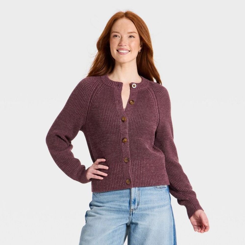 Women's Iconic Cotton Cardigan - Universal Thread Purple XL